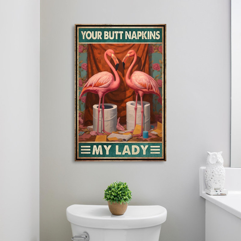 Flamant rose, mes fesses, serviettes My Lady 1, impression sur toile, H 36 po x l 24 po x P 1,25 po