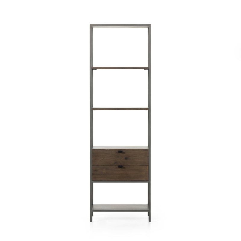 Trey Aasmin Bookshelf - Black Wash Poplar, Natural Iron