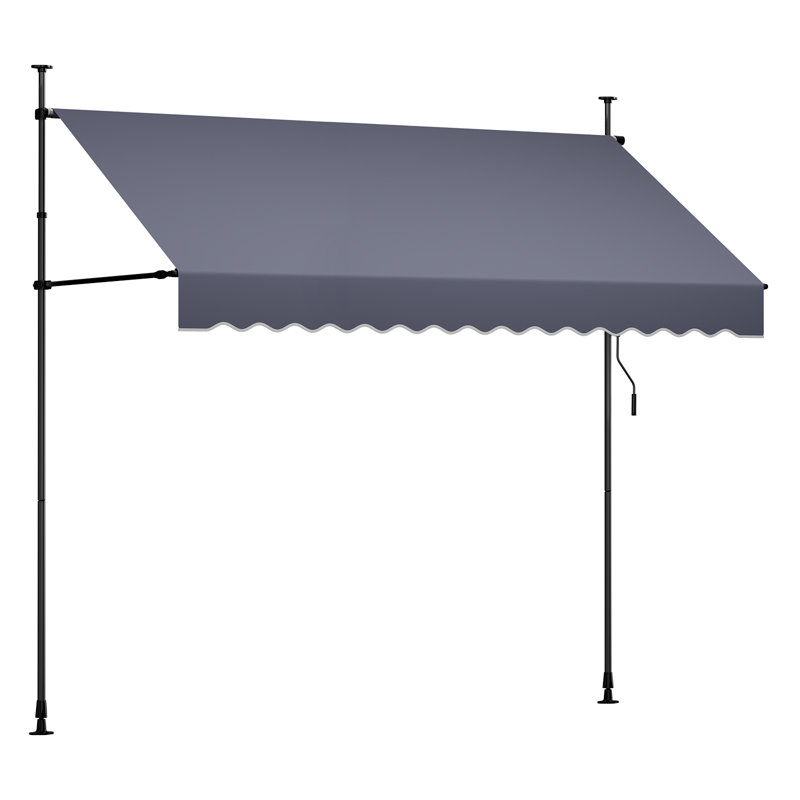 Manual Retractable Awning, 118" Outdoor Retractable Patio Awning Sunshade Shelter, Height Adjustable Patio Door Window Canopy with Manual Crank Handle for Backyard, Garden, Balcony, Dark Gray