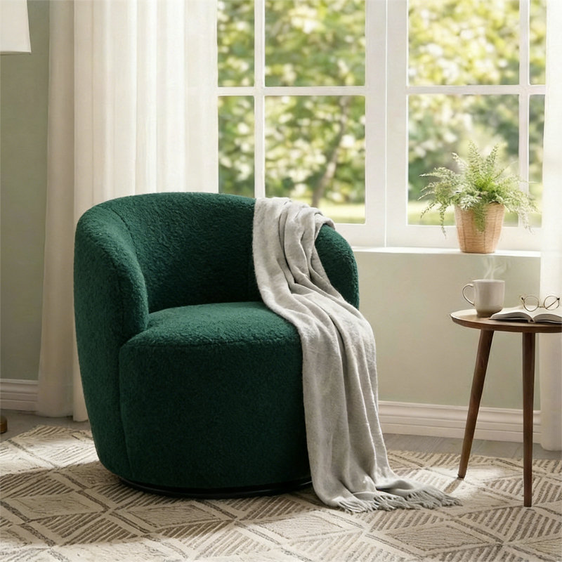 Teddy Fabric Swivel Accent Armchair Barrel Chair, Emerald Green