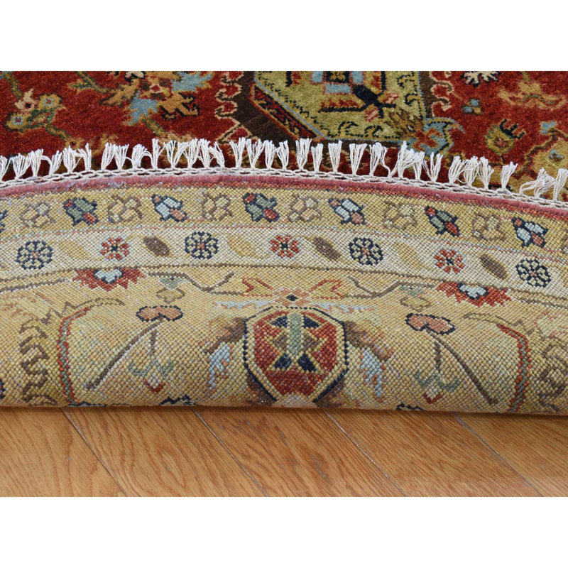 10'x10' Red Hand Knotted Karajeh Design Pure Wool Round Rug 9D3D4A8C7D9B4EB9B8528DA3B611A22B