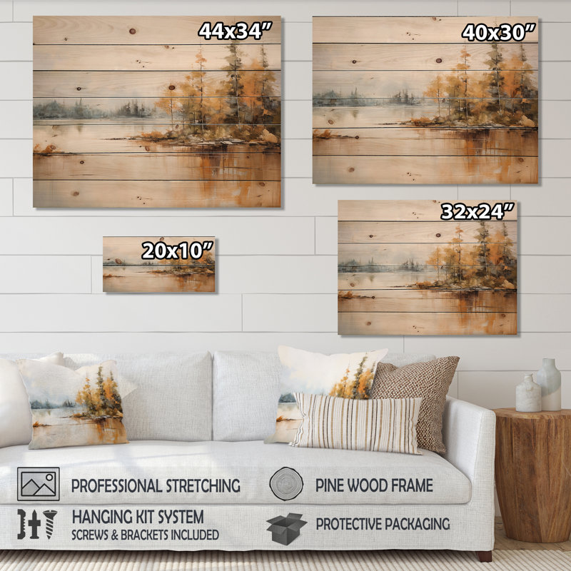 Minimalisme, lac tranquillité - art mural en bois sur bois de pin naturel, H 24 po x l 32 po