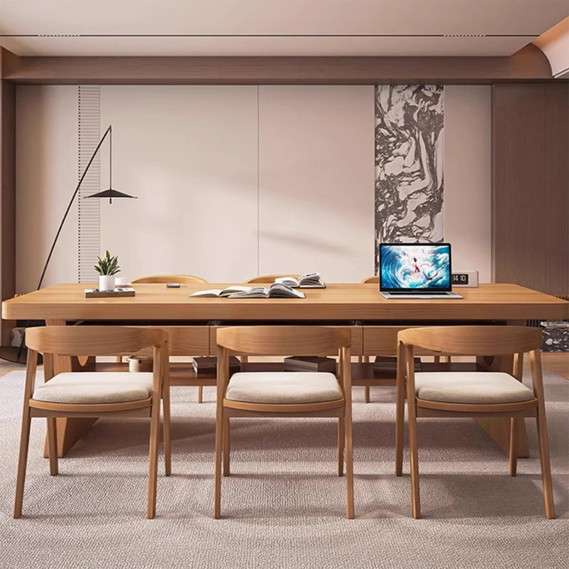 Large rectangular solid wood desk with drawers, 29.53"H*94.49"W*39.37"D