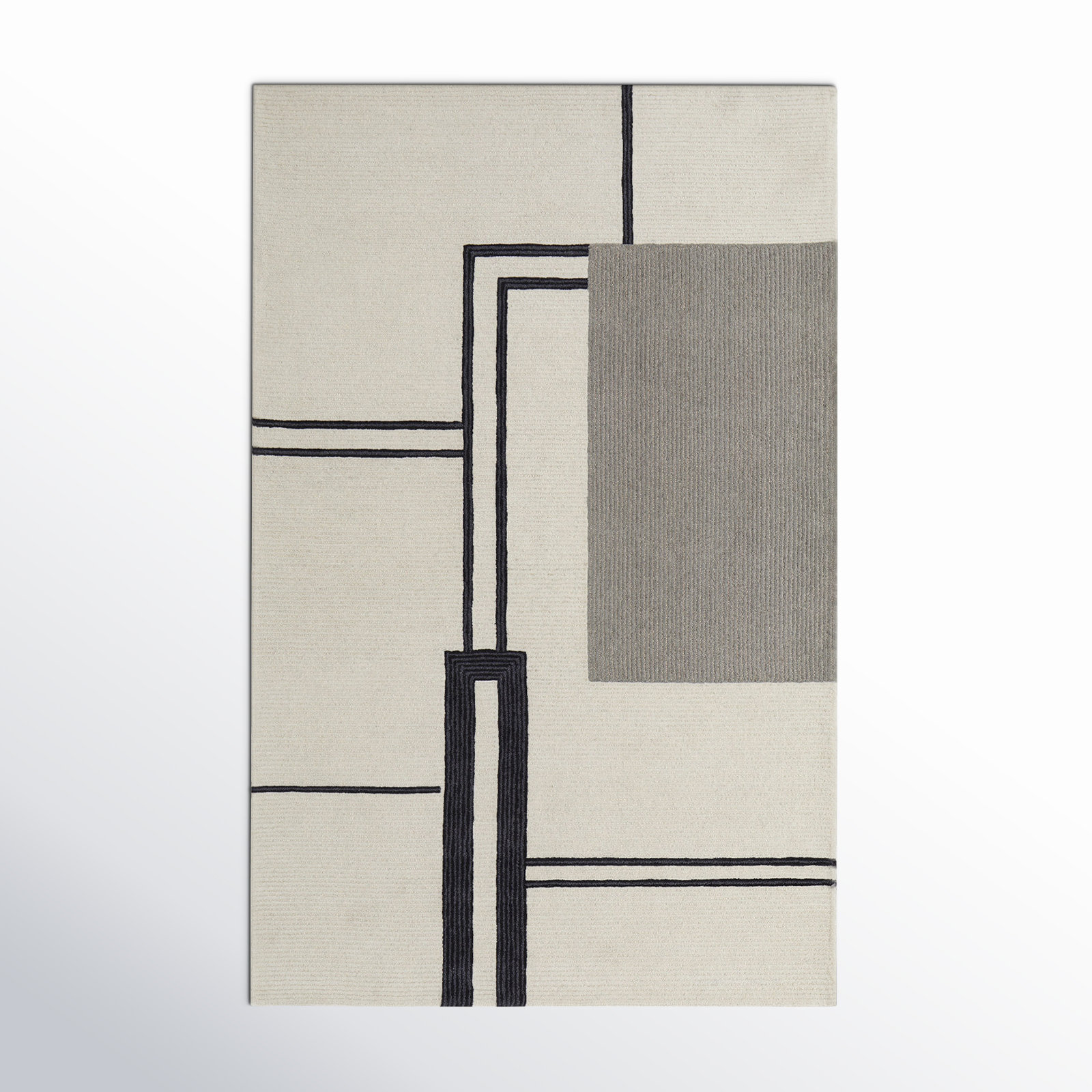 Nobu Ivory Black Hand-Tufted Abstract Rug, Rectangle 2' x 3'