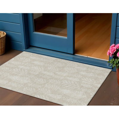 Tapis intérieur/extérieur lavable, beige et ivoire, motif d'arbre, 90 x 150 cm