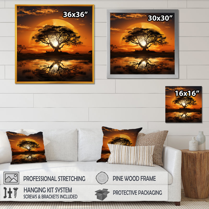 Arbre africain harmonieux 2 - art mural arbre, Blanc, H 30 po x l 30 po