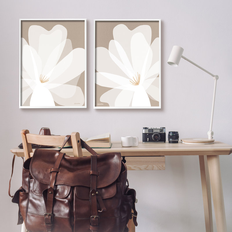 «White Boho Flowers», impression sur bois 2 pièces, Giclée encadrée blanc bord de mer, H 30 po x l 48 po x P 1,5 po