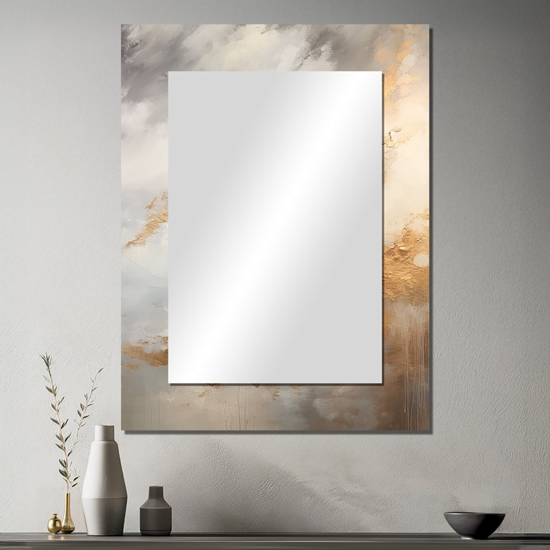 Beige et or minimalisme tempêtes II - tempête miroir mural décoratif, grand miroir traditionnel, art imprimé en métal
