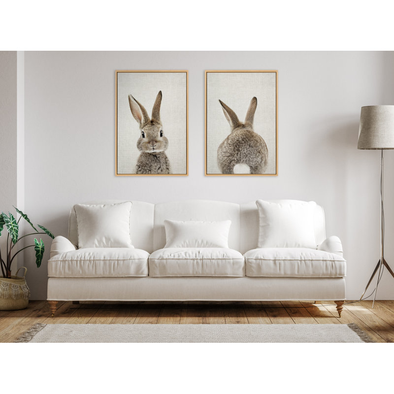 «Bunny Portrait on Linen and Bunny Tail on Linen» par Amy Peterson, ensemble d'art mural sur toile encadrée, Naturel