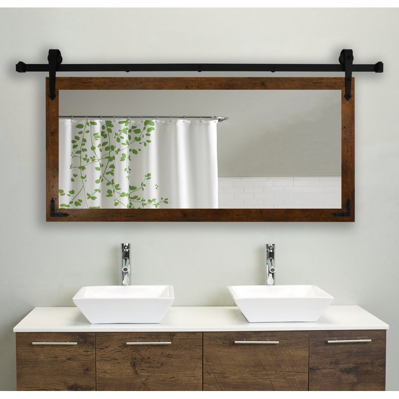 Neace Engineered Wood Rectangle Mirror, 30.5" H x 64" W, Light Walnut
