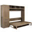 Lit double avec garde-robe, tiroirs et tablettes ouvertes pratiques en bois antique