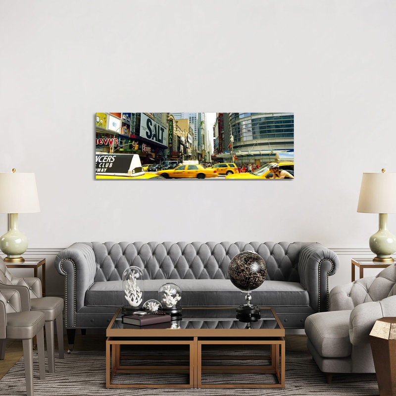 Traffic In A City, 42nd Street, Eighth Avenue, Times Square, Manhattan - Wrapped Canvas Panoramic Print