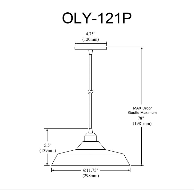Luminaire suspendu 1 lumière Olya, Noir mat, H 80,5 po x l 16 po x P 16 po