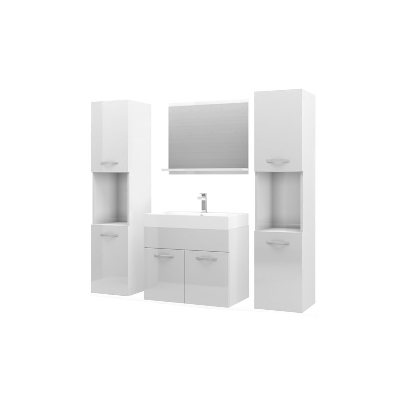 Belz Bathroom Storage Furniture Set, White And White High Gloss