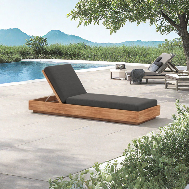 Chaise longue d'extérieur en teck avec dossier réglable
