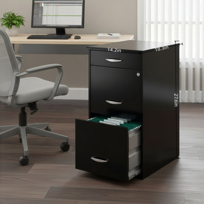 Letter Paper Width, Black Three-Drawer Upright Filing Cabinet With Pencil Drawer