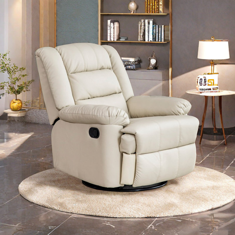 Tazeem Swivel Recliner, Ivory Faux Leather