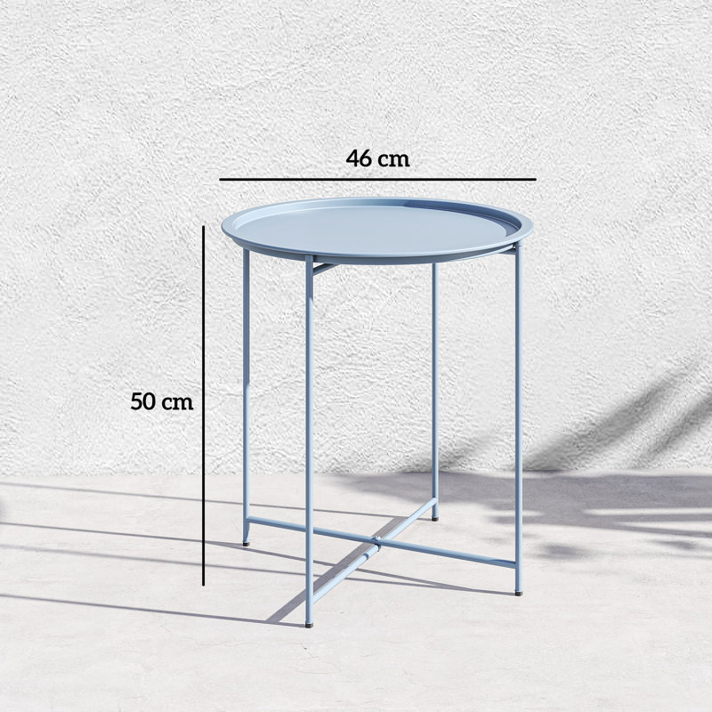 Round Metal Outdoor Side Table , 46cm cm W 46cm cm D, Blue Grey
