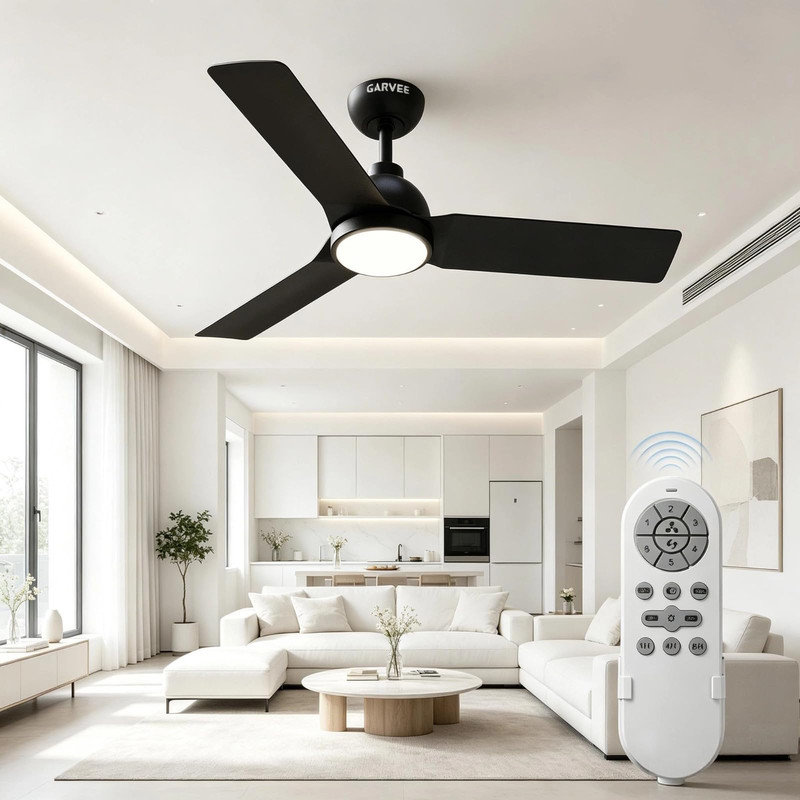 Ventilateur de plafond noir à profil bas de 42 pouces avec lumière et télécommande, moteur réversible à 6 vitesses pour la chambre à coucher, le patio et le garage