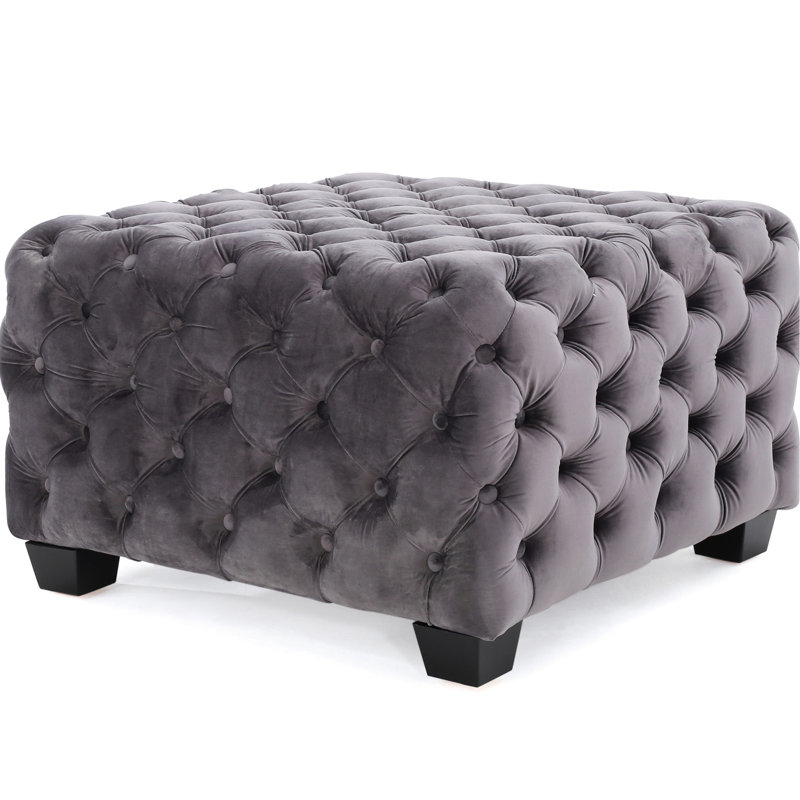 Velours gris moderne avec ornement bouton, largeur de losanges 29,18 po x profondeur 18,26 po, revêtement gris l 29 po