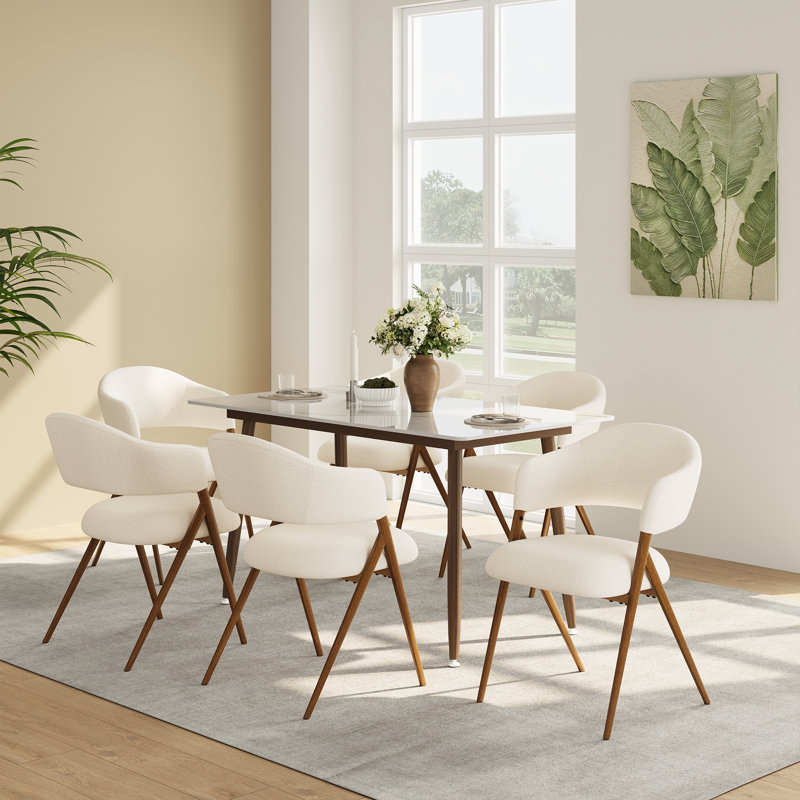 Upholstered Dining Chair Metal ArmChair With Backrest, Beige