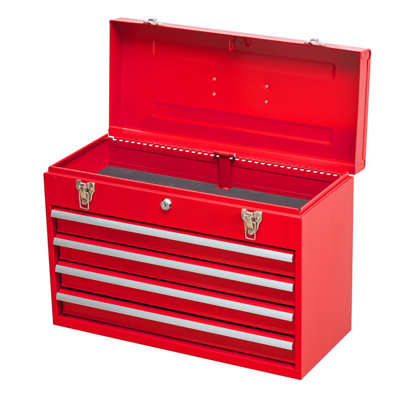 Boîte à outils portative en métal 4 - acier, revêtement rouge, pour coffre de garage et d'entrepôt avec 4 tiroirs - doublure de rouille, garage, entrepôt, travaux extérieurs