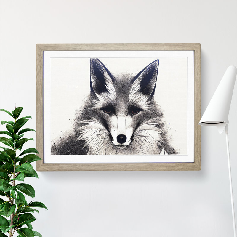 Edgy Fox - Single Picture Frame Print, 46cm H x 64cm W x 2cm D, Oak Frame