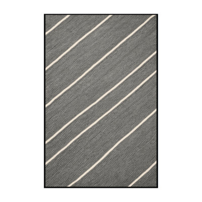 Washable Stone Gray Cream Striped Area Rug