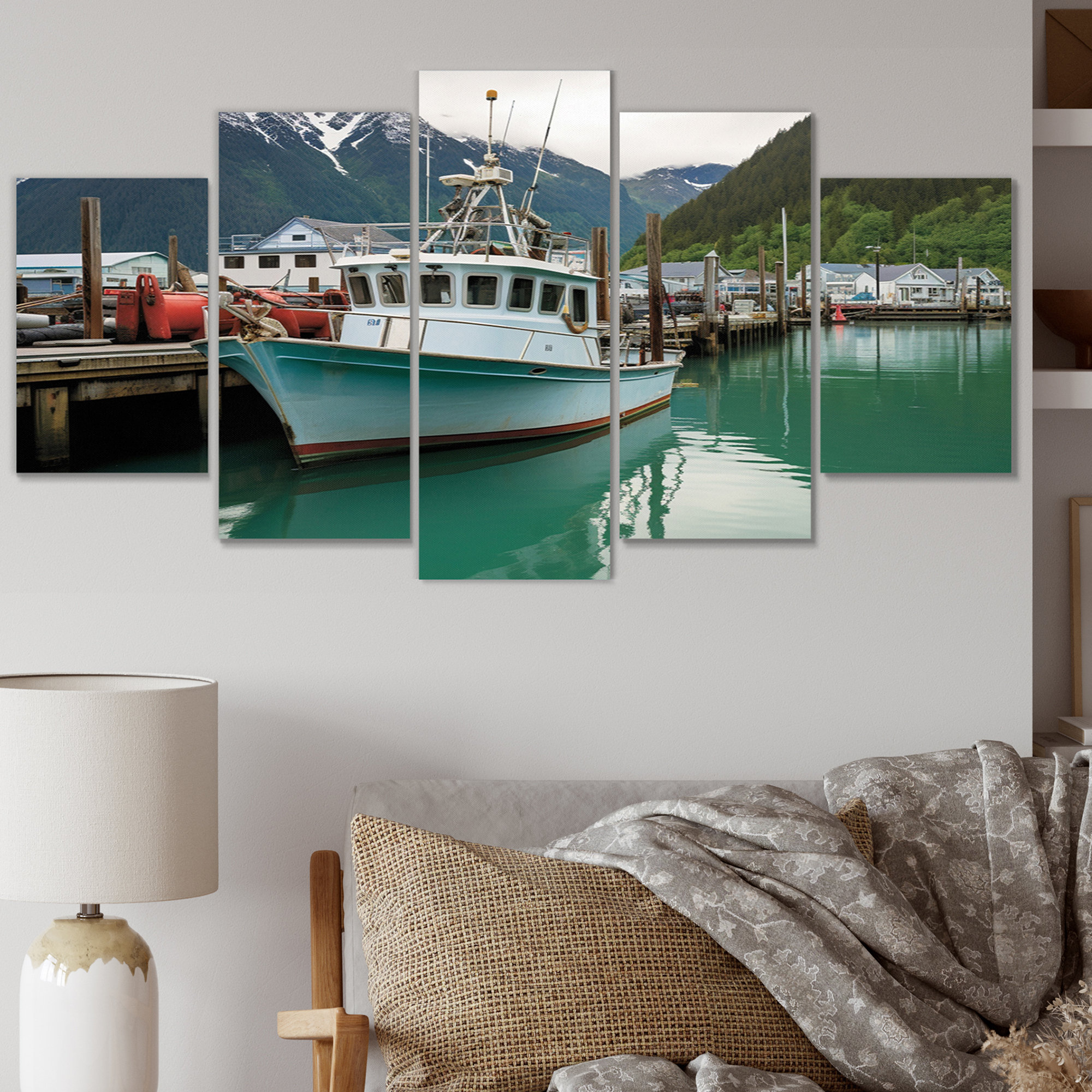 DesignArt Fishing Boat Melodies I - Transportation Metal Wall Art Living Room  Set