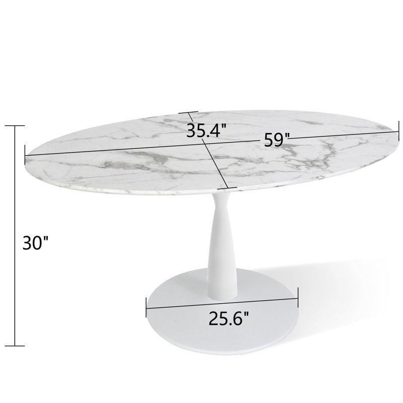 Bernabeu 59 Inch Oval Dining Table, Marble
