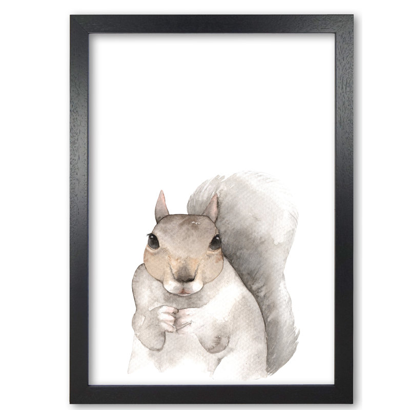 Forest Friends, Cute Squirrel - Painting, 30 cm H x 21 cm W x 5 cm D, Black Grain Frame
