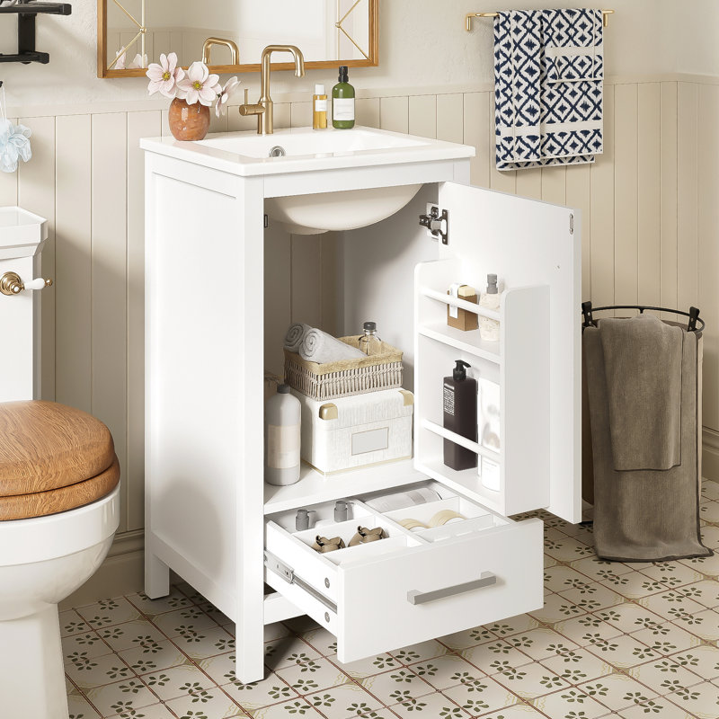 Meuble-lavabo moderne avec lavabo en céramique, Blanc