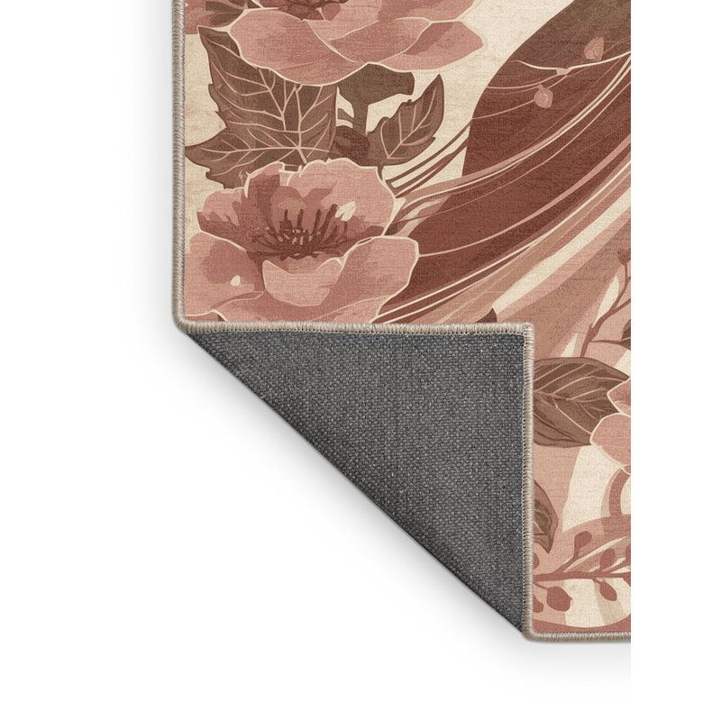 Tapis floral moelleux doux et moelleux à motif de cerfs et de luxe Marvine - beige, 5 x 8
