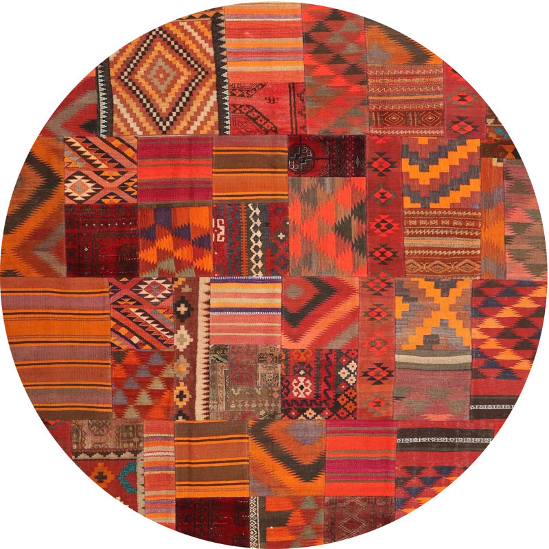 Tapis de zone orange/brun contemporain Ortholf, Rond 7 pi
