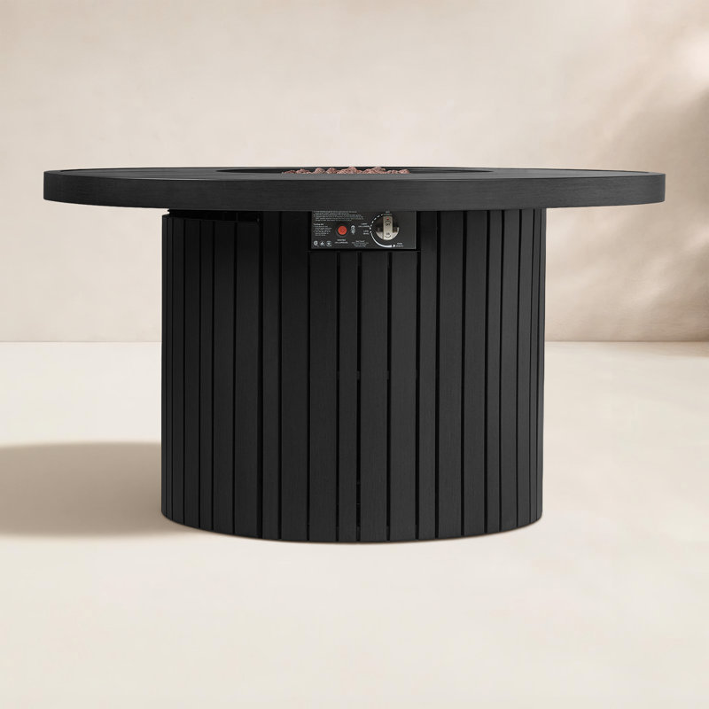 Calvin 52" Rectangle Metal Propane Fire Pit Table With Hidden Tank in Black Coral by Real Flame, Black Coral, Round