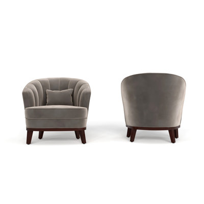 American Design, Grey Upholstered Accent Chair, Elegantly Curved Edges, Support, Channel - Detailing Wooden Base, Generously Padded Cushion, Primary L