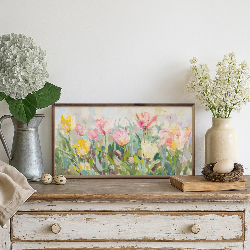 Tulipes printanières pastel par Design Studio, H 20 po x l 40 po