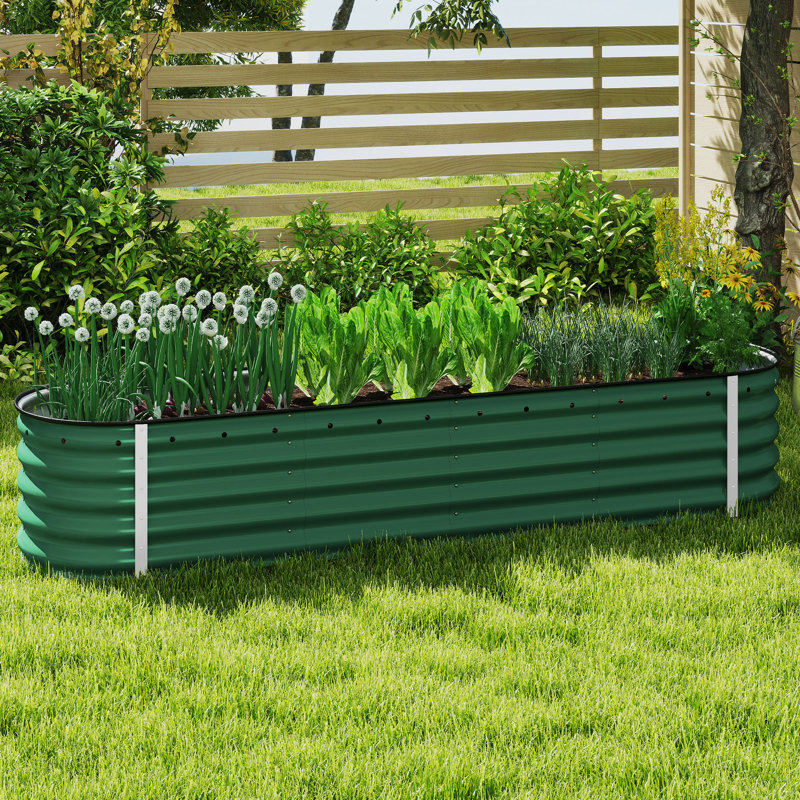Lit de jardin surélevé en métal Beyhan, Vert, H 16,8 po x l 96 po x P 24 po