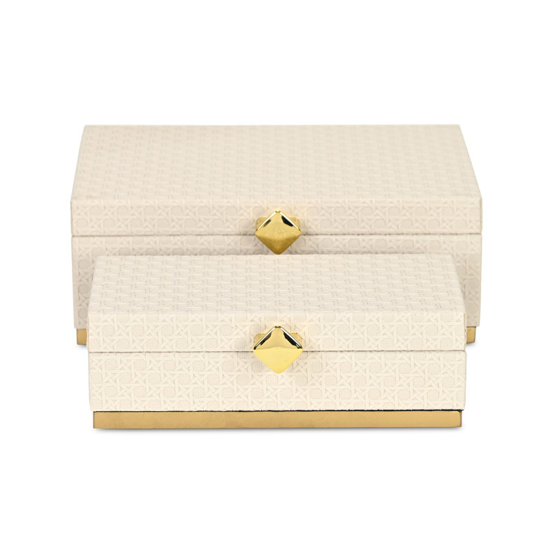 Ensemble de boîtes rectangulaires en vinyle Baskura - Blanc | Base en métal doré, Blanc