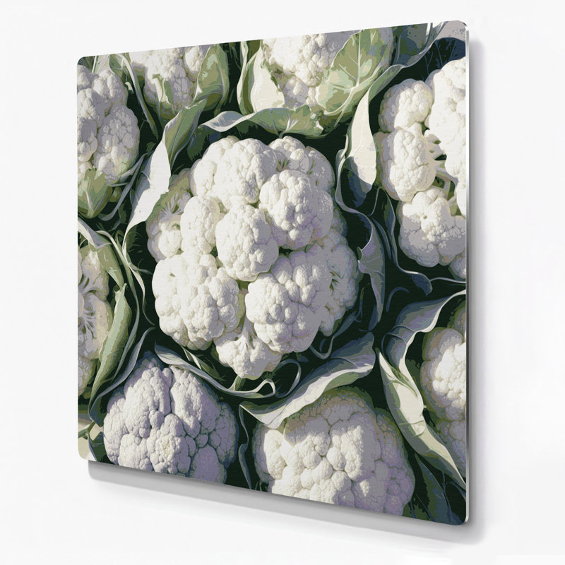 Art mural en métal légumes chou-fleur beige, H 8 po x l 8 po