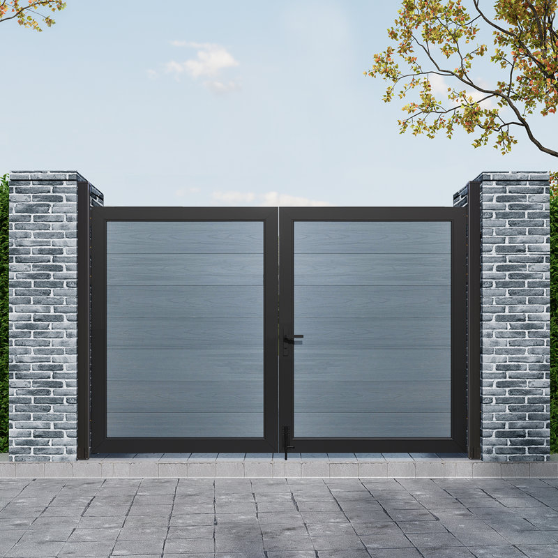 Privacy Fence Gate With Metal Frame And Knob Kits,Double Garden Gate, Gray, 5 ft. H x 6 ft. W