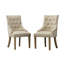 Ensemble de 2 chaises à oreilles capitonnées en bois massif brun clair avec têtes de clous-1182186098