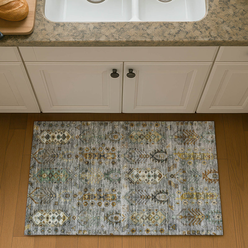 Premium Machine Washable Mayfield AMF2047 Global Rug, 1'8" x 2'6", Pewter