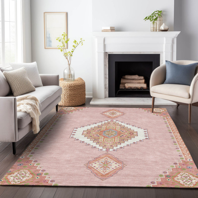 Tapis intérieur / extérieur rose Elira , 9 pi x 12 pi