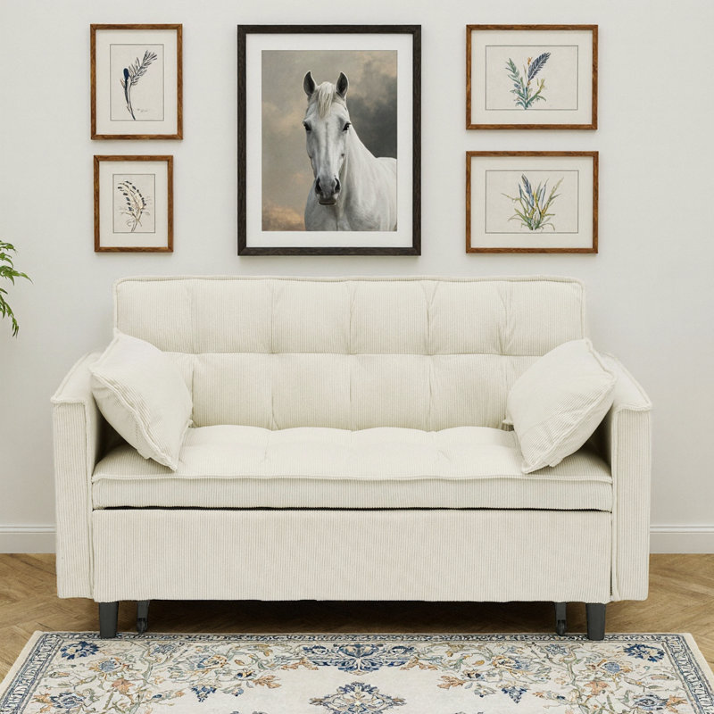 Canapé-lit modulaire 54,3 po Corduroy, Beige