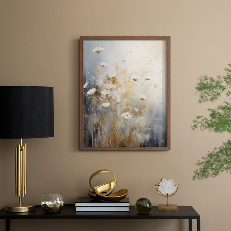 FLORAL Series CCCCLXI - Impression encadrée de qualité supérieure - Prêt à être accroché - Aucun clou requis, Noyer