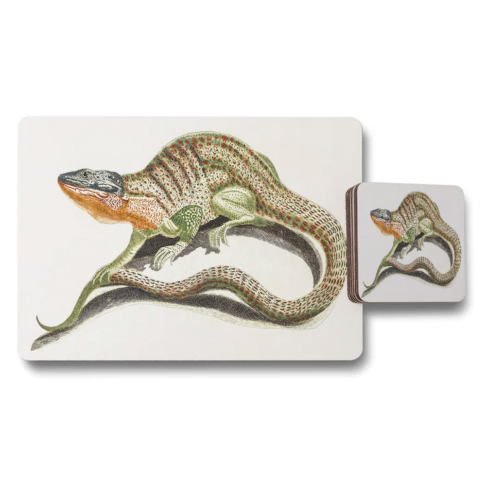Dinosaur Placemat and Coaster Set With Retro Illustration