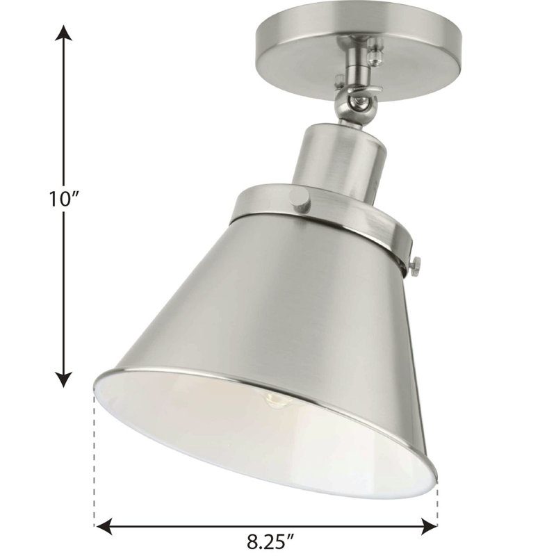 Plafonnier semi-encastré 1 lumière 8,25 po, Nickel brossé, Nickel brossé