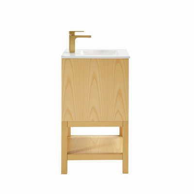 Meuble-lavabo en bois avec tablette réglable