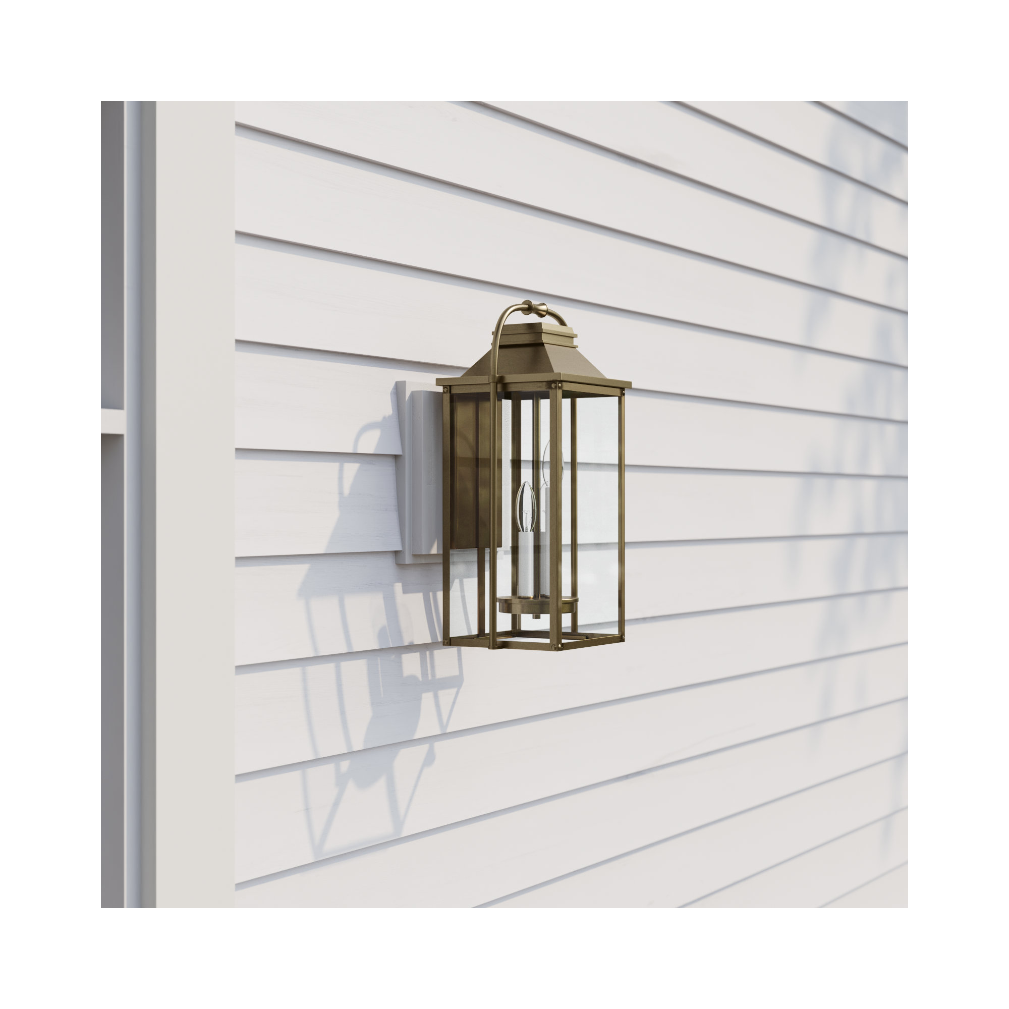 Newson 3 Light Outdoor Flush Mount, Painted Distressed Brass, 18.25" H x 8.75" W x 7.5" D